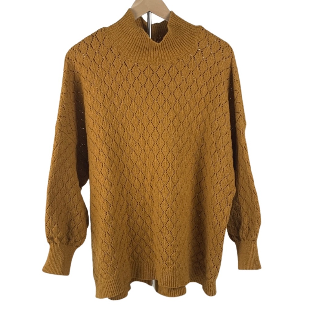 Wonderly Indian Golden Mock Neck Oversized Knit Sweater Cozy 2X Cottagecore